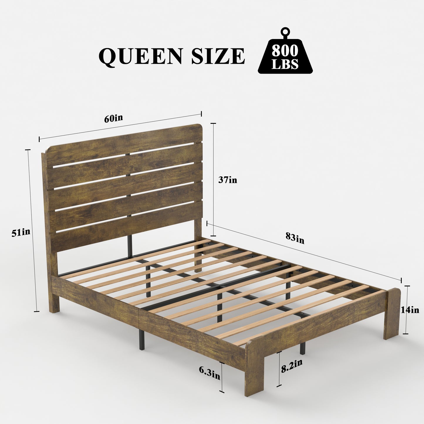 Kumo Queen Size Wood Platform Bed Frame - Dark Brown