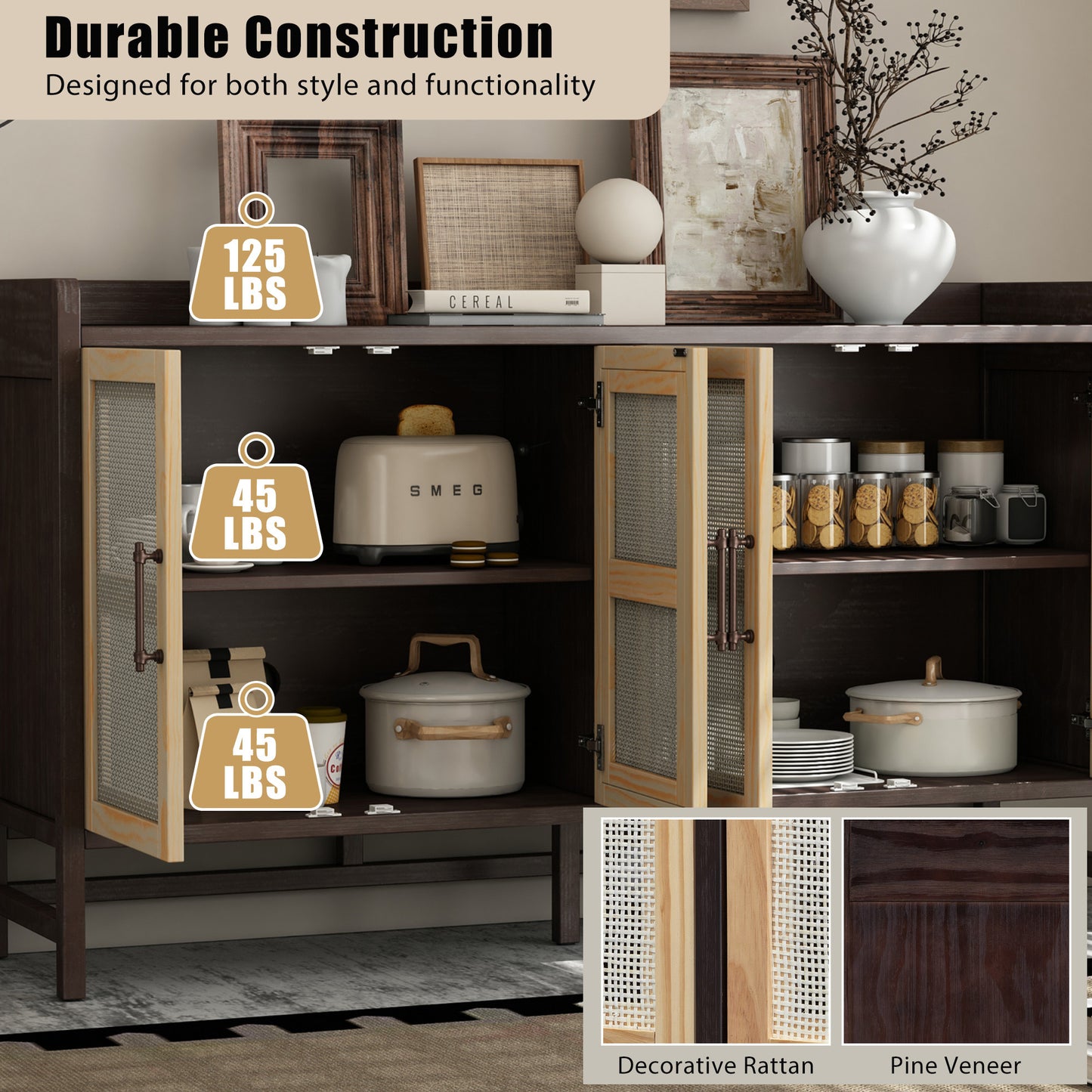 Hana Rattan Doors Sideboard Buffet - Walnut