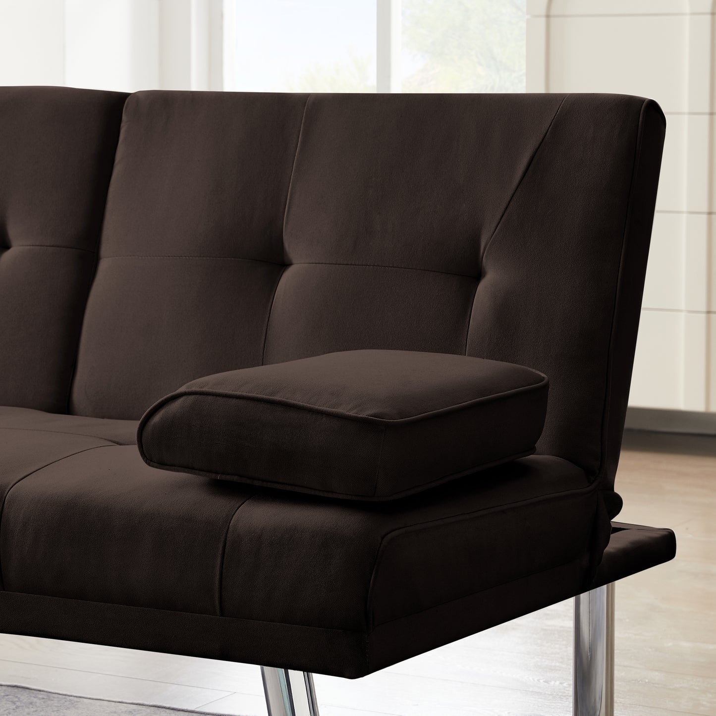 Yukon Fabric Futon Sofa Bed with Metal Legs - Brown