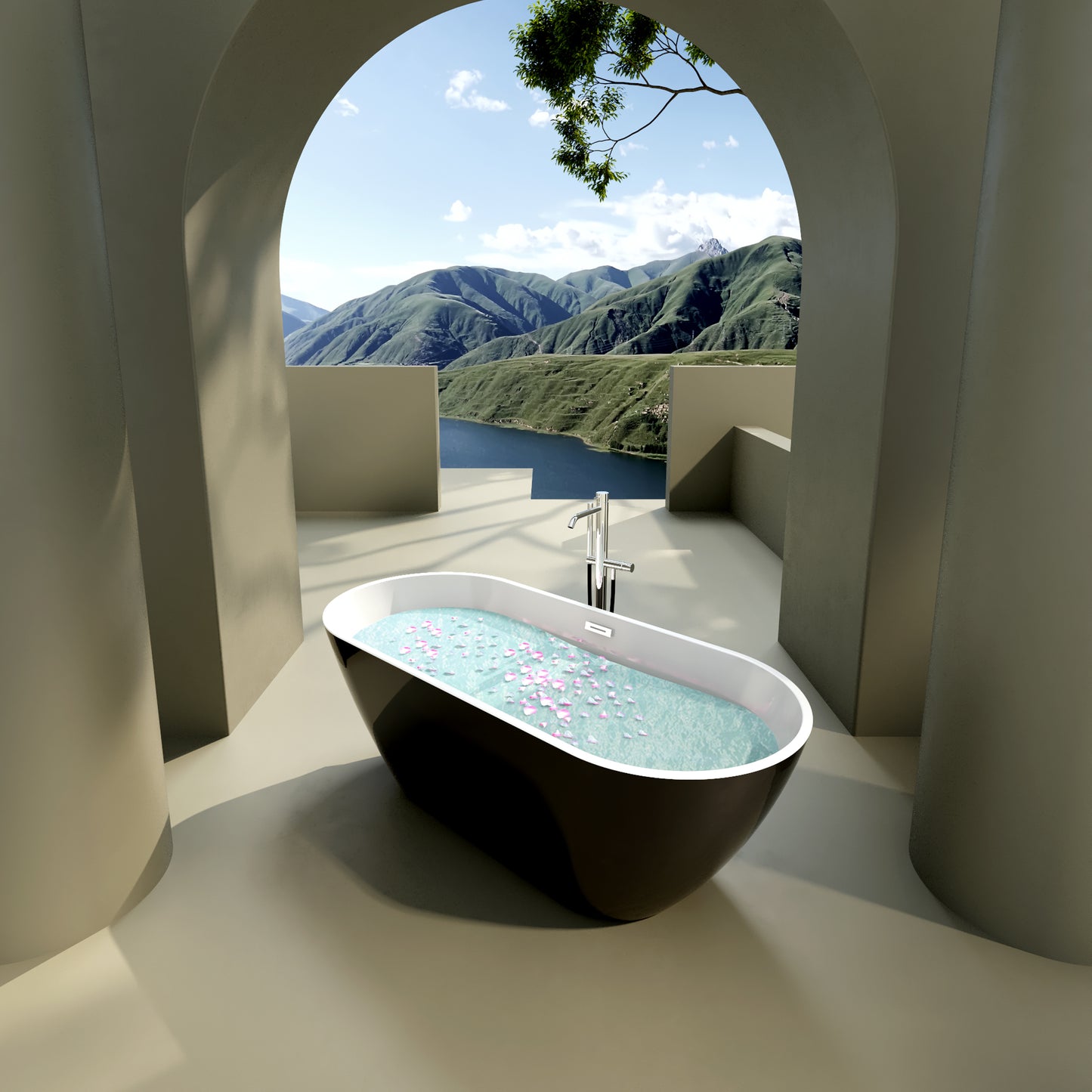 Sleek 59" Acrylic Freestanding Soaking Bathtub - Black