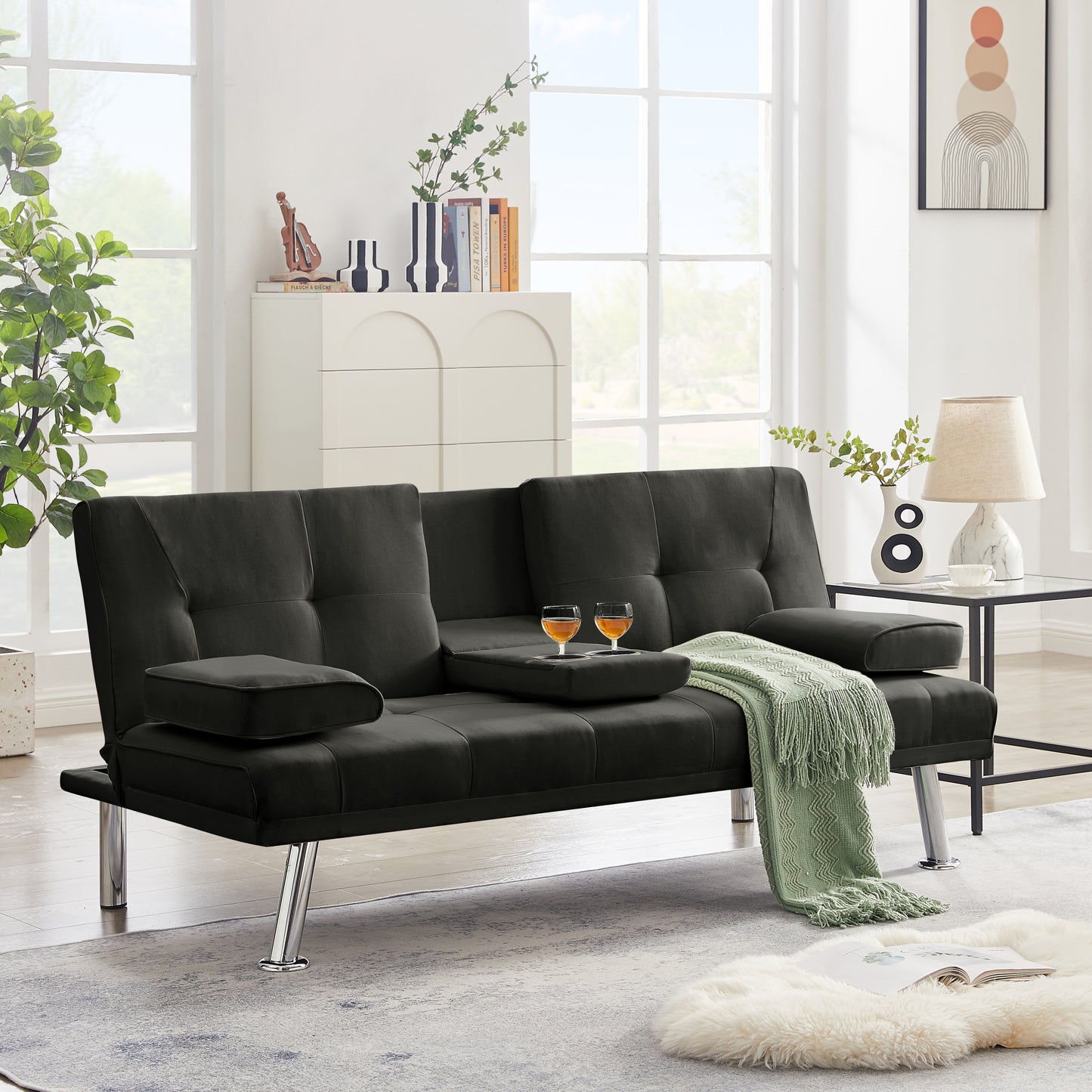 Yukon Fabric Futon Sofa Bed with Metal Legs - Dark Gray
