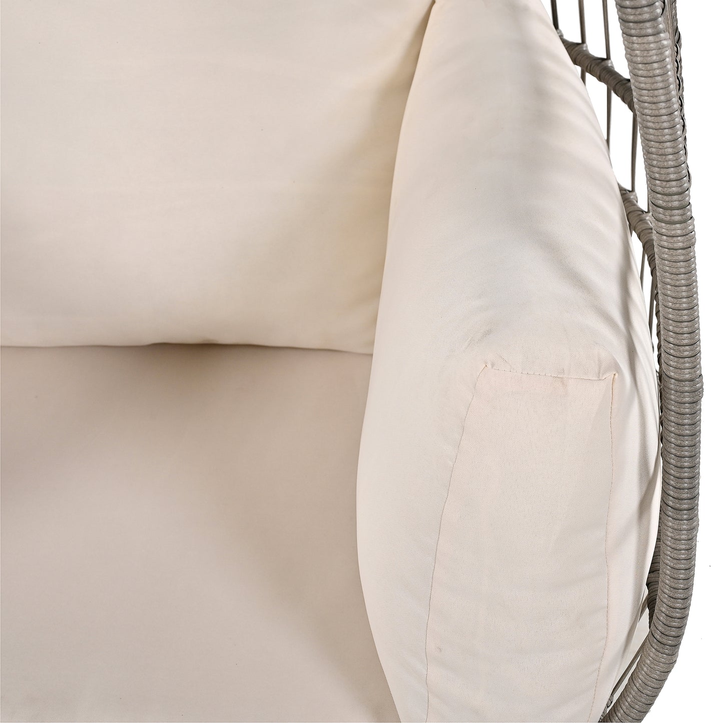 Bell Outdoor Swivel Chair with Cushion (Gray Wicker + Beige Cushion)