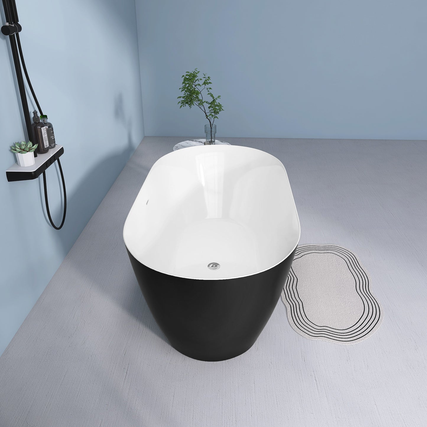 Nuvo 59" Acrylic Free Standing Oval Shape Soaking Tub - Matte Black+White