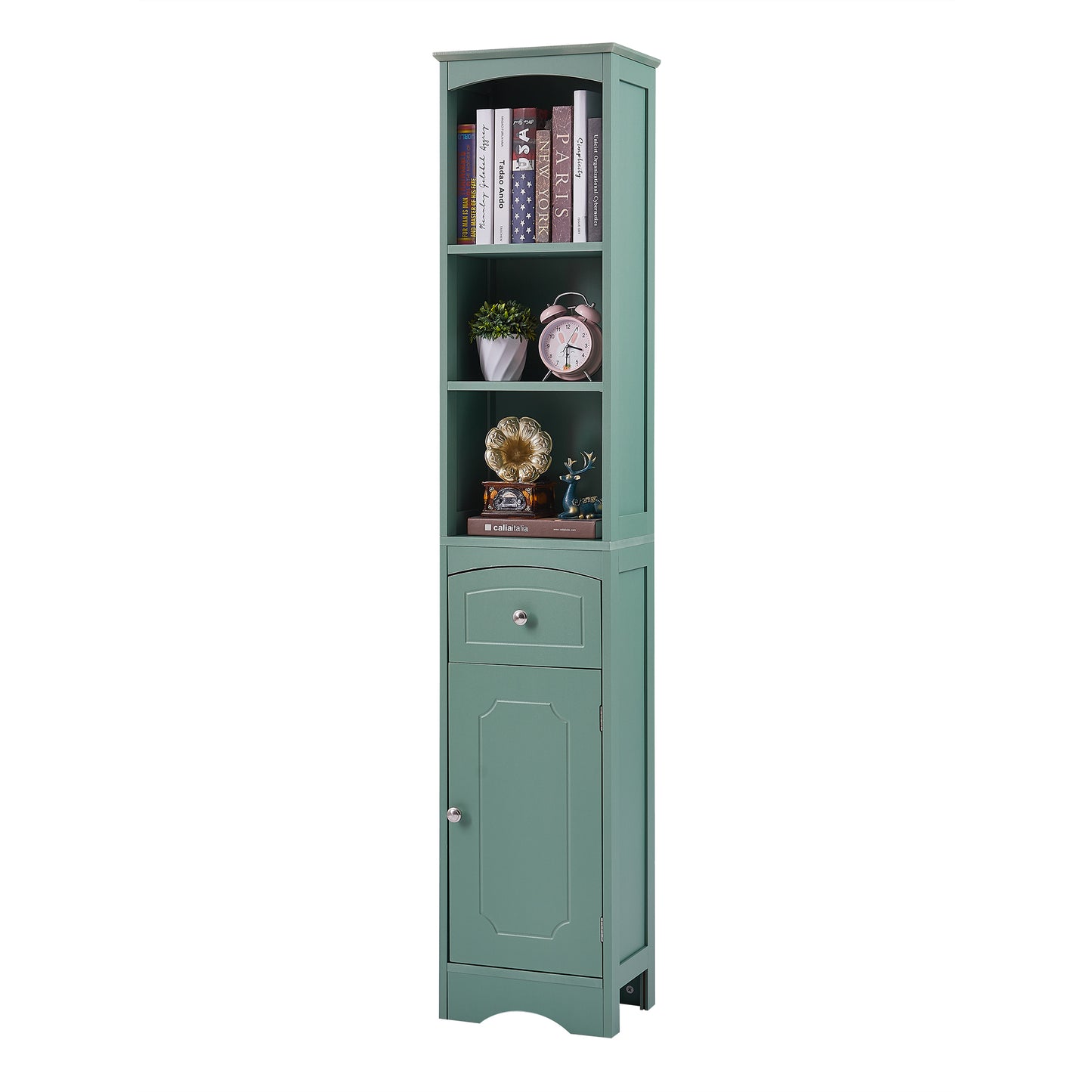 Tower Bathroom Cabinet with Drawer - Green