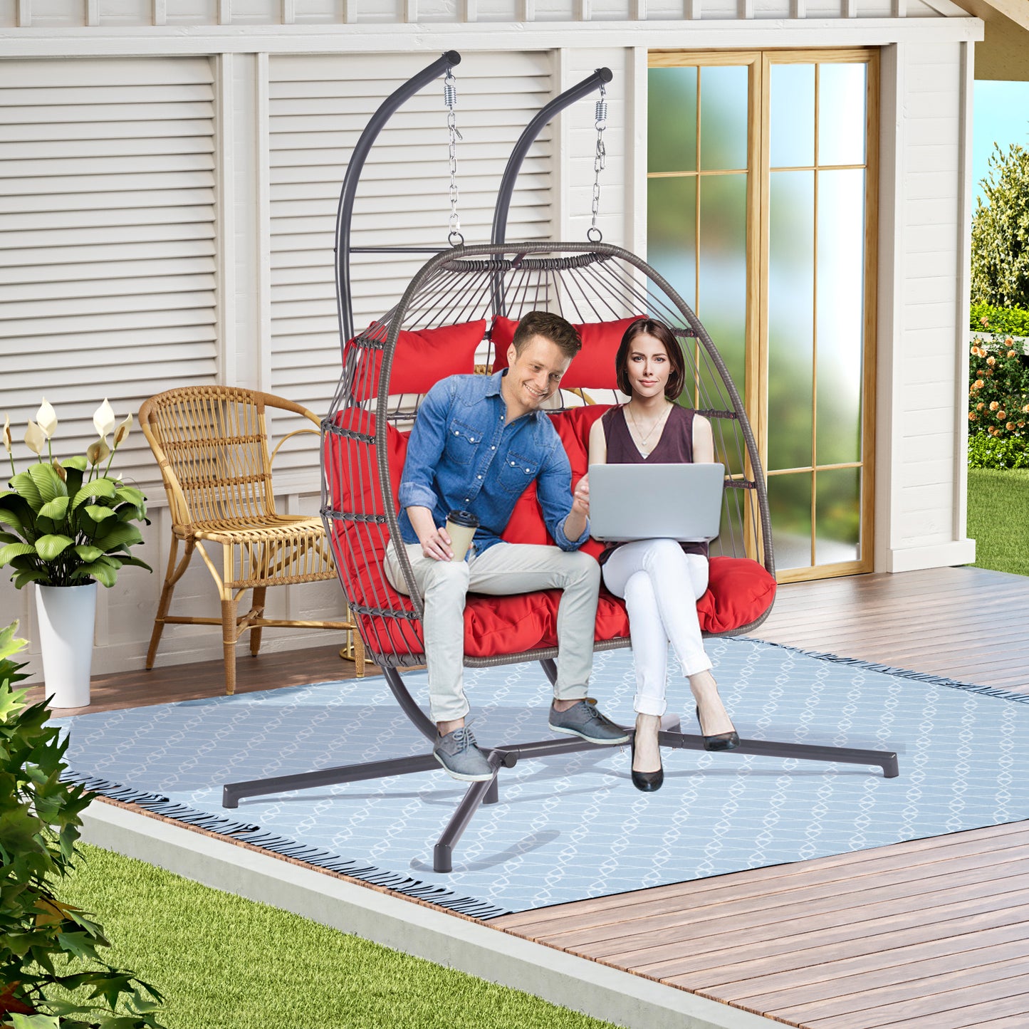 Thornton For 2 People Outdoor Rattan Hanging Chair - Red