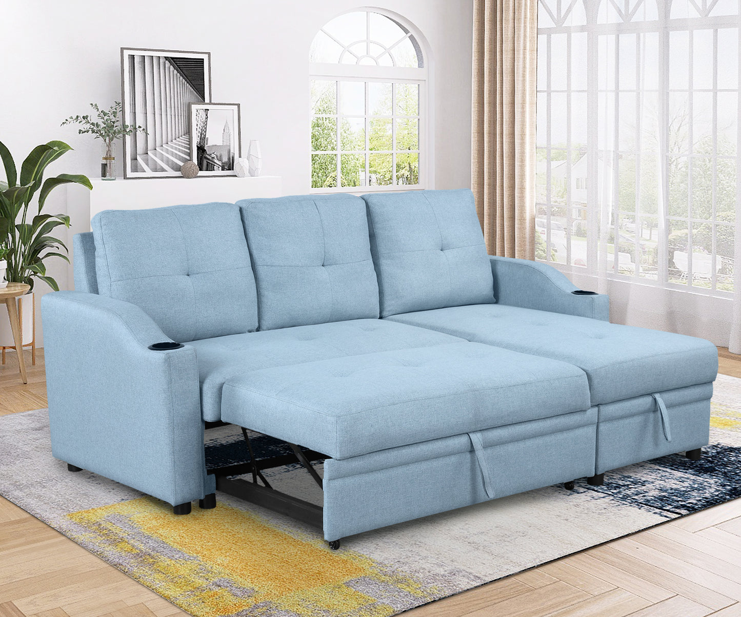 Oris Padded Pull Out Sofa Bed - Blue