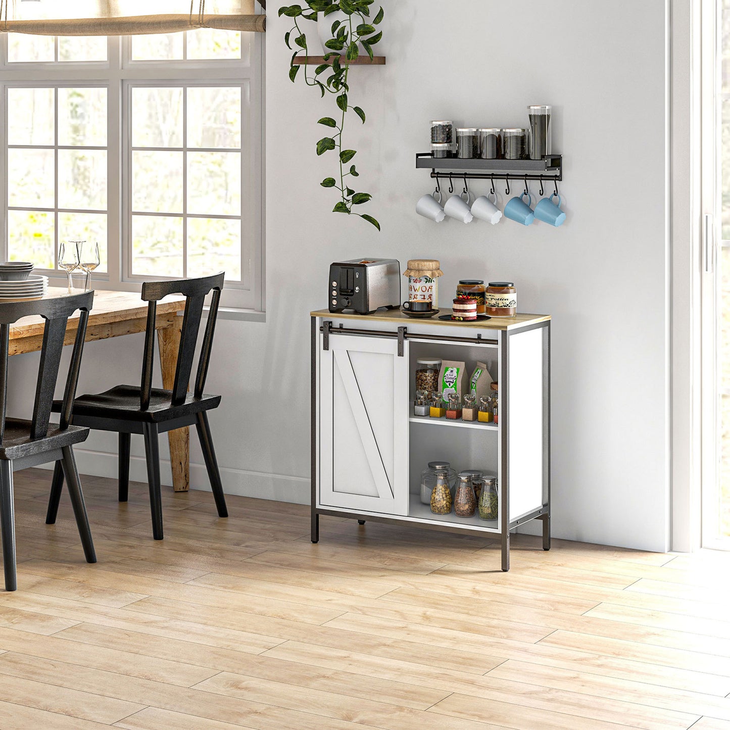 Belle Farmhouse Sideboard Buffet Cabinet - Brown+White