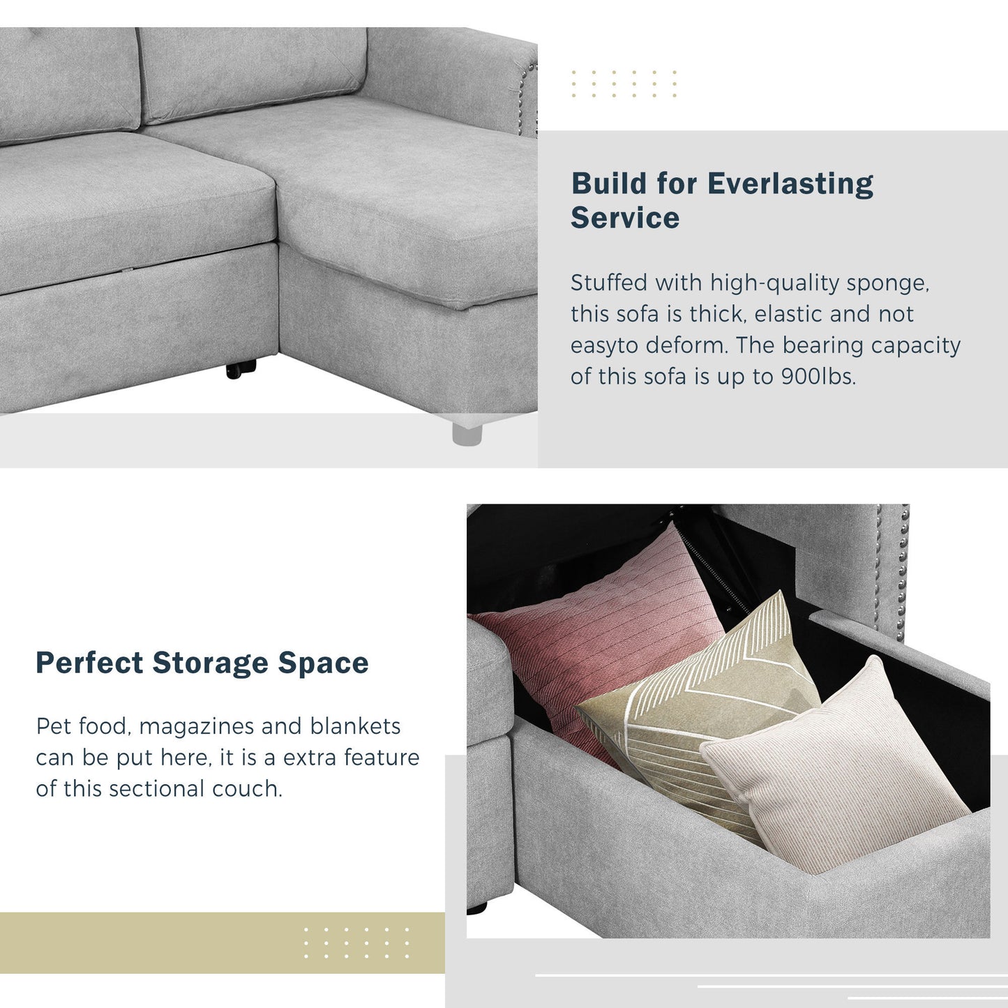 Otto Convertible Sleeper Sofa Bed W Storage - Gray