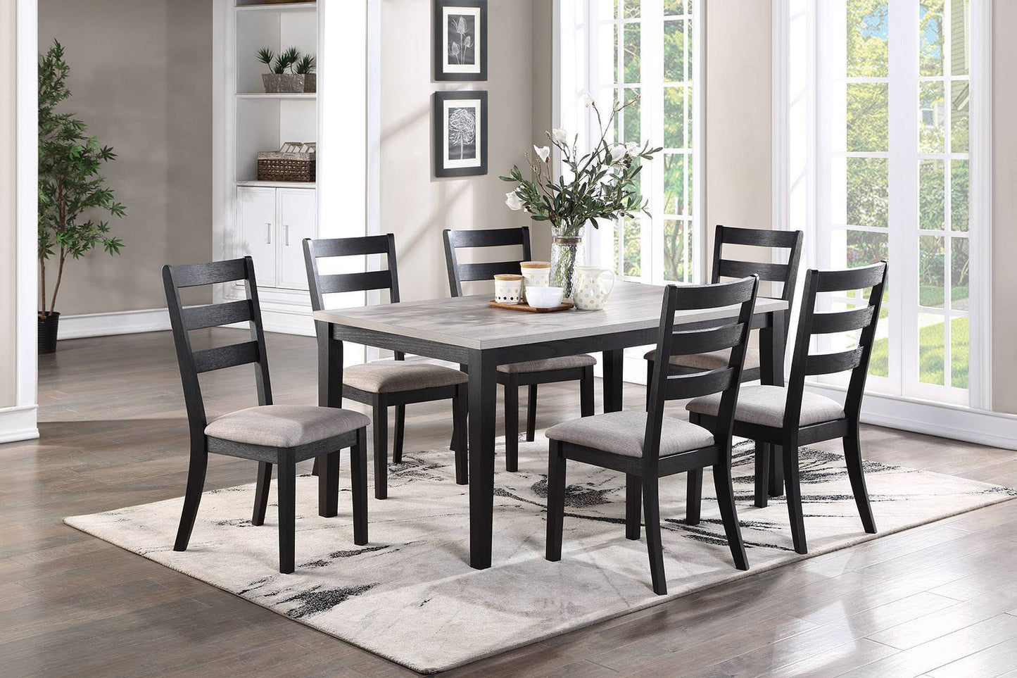 Zac 7pc Dining Set Wooden Top and Chairs Cushions Seats 2 Tone - Natural