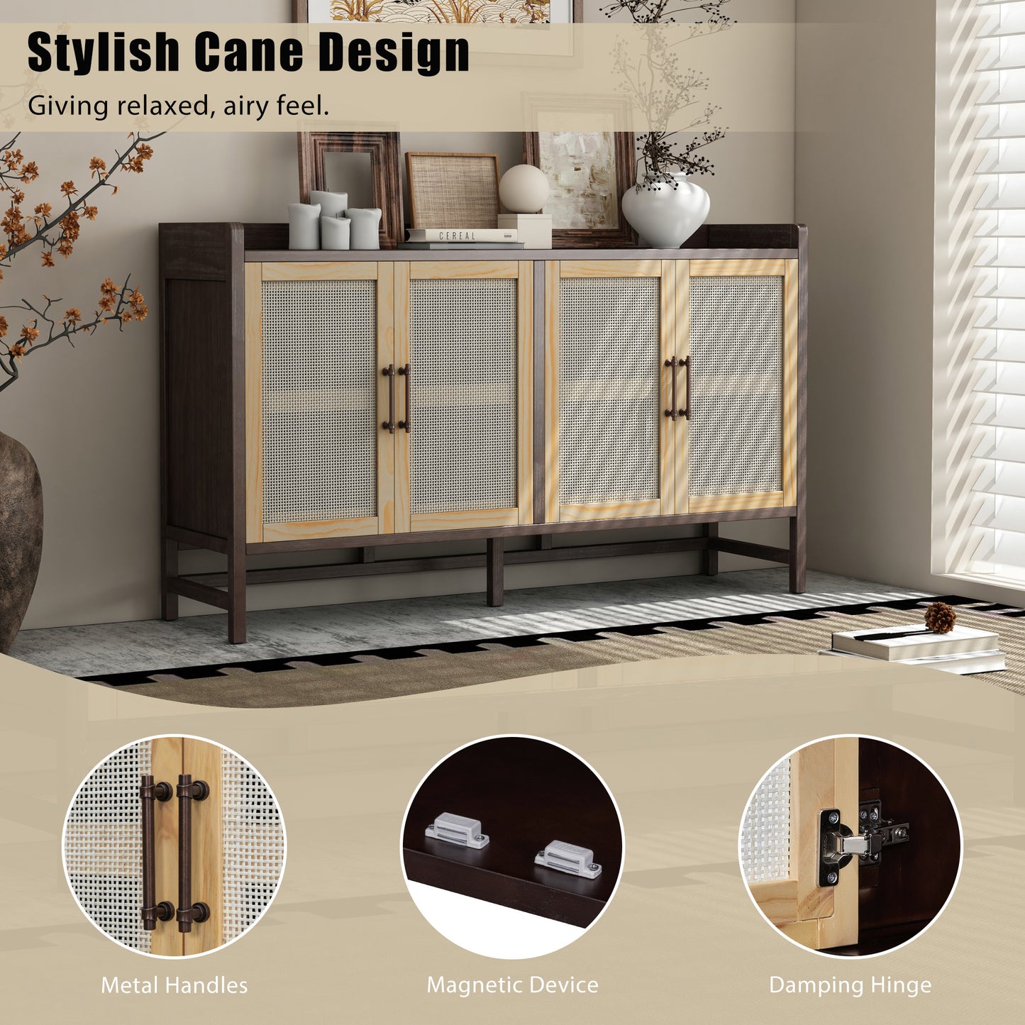Hana Rattan Doors Sideboard Buffet - Walnut