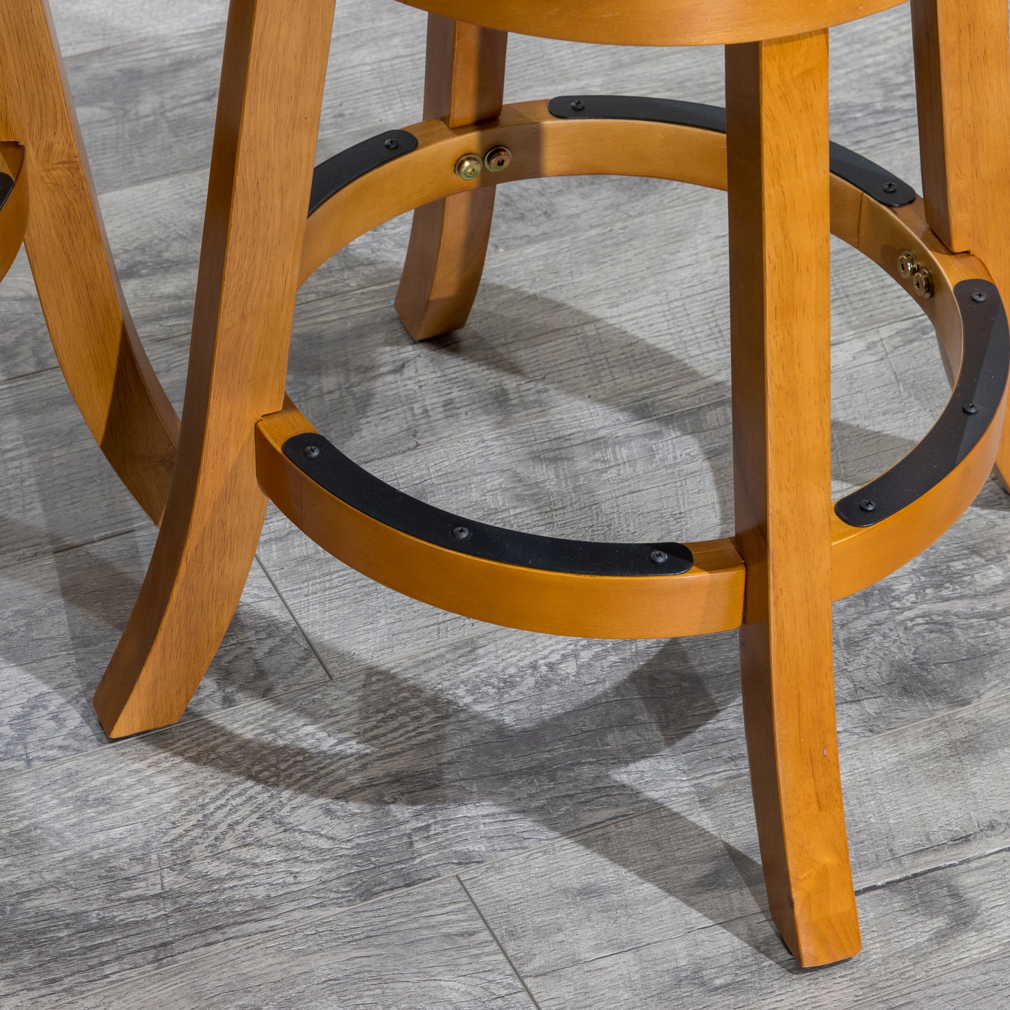 Counter Height Slat Back Swivel Stool, Natural Finish, Charcoal Fabric Seat