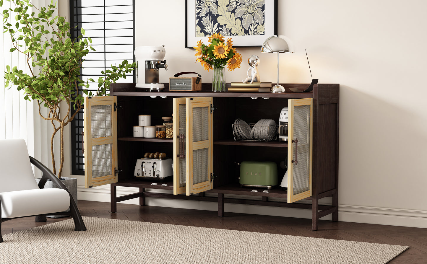 Hana Rattan Doors Sideboard Buffet - Walnut