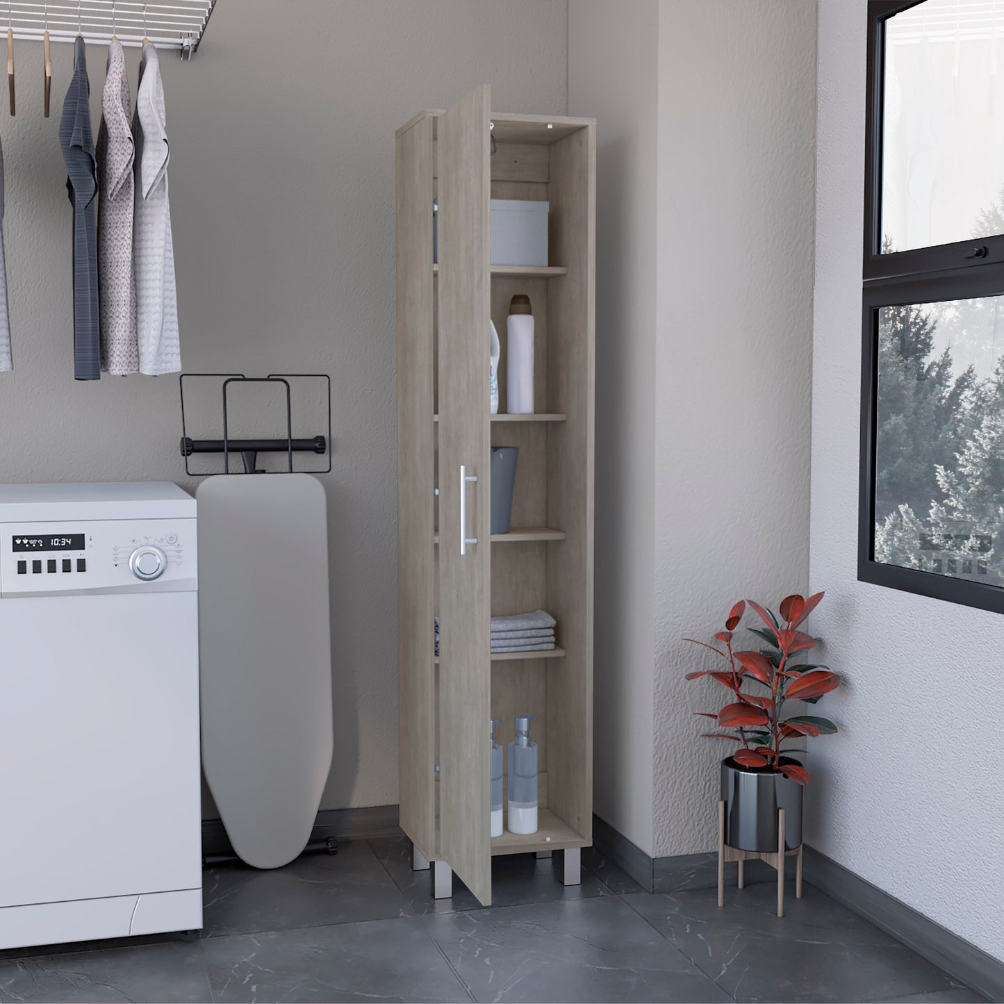 Berna Storage Cabinet With 5-Tier Shelf - Gray