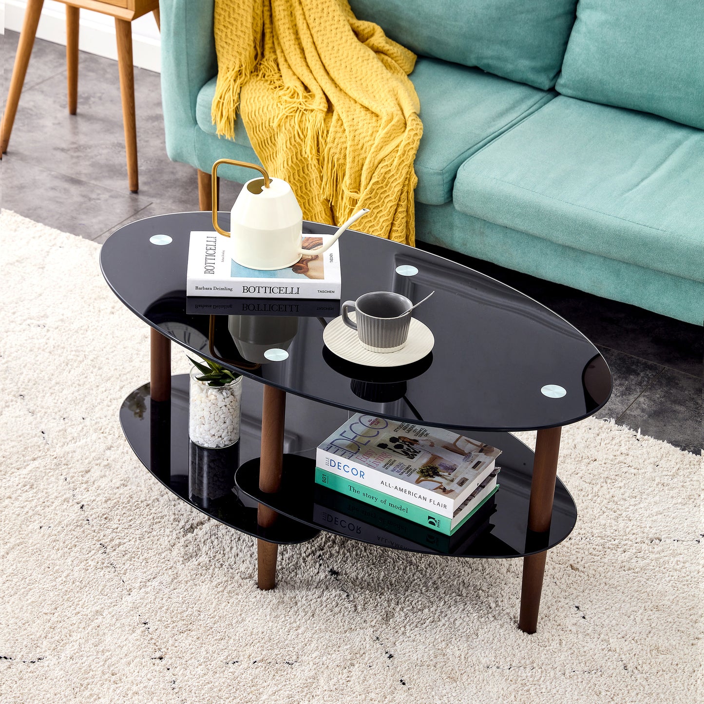 Oval glass coffee table - Black