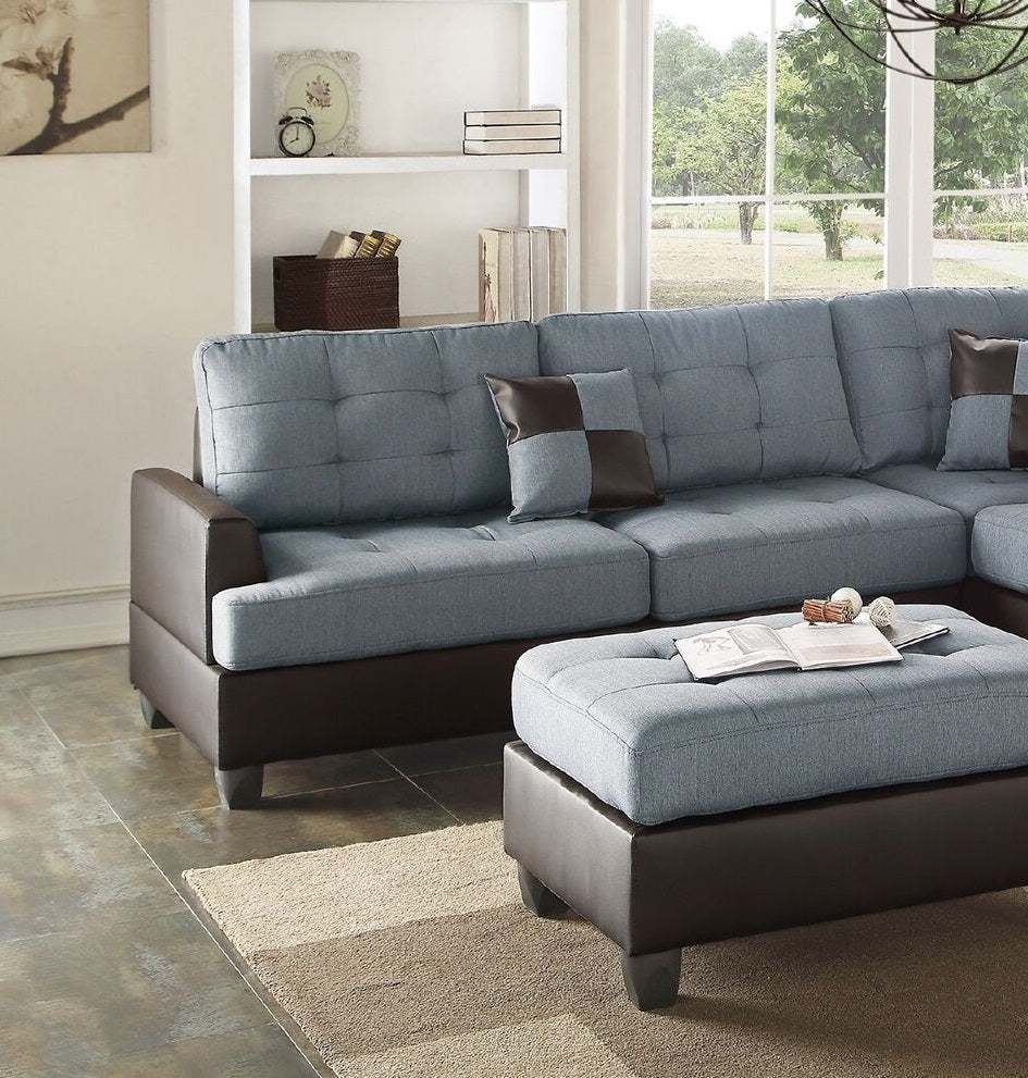 Lucia 3pc Faux Leather Sectional Sofa Set - Gray
