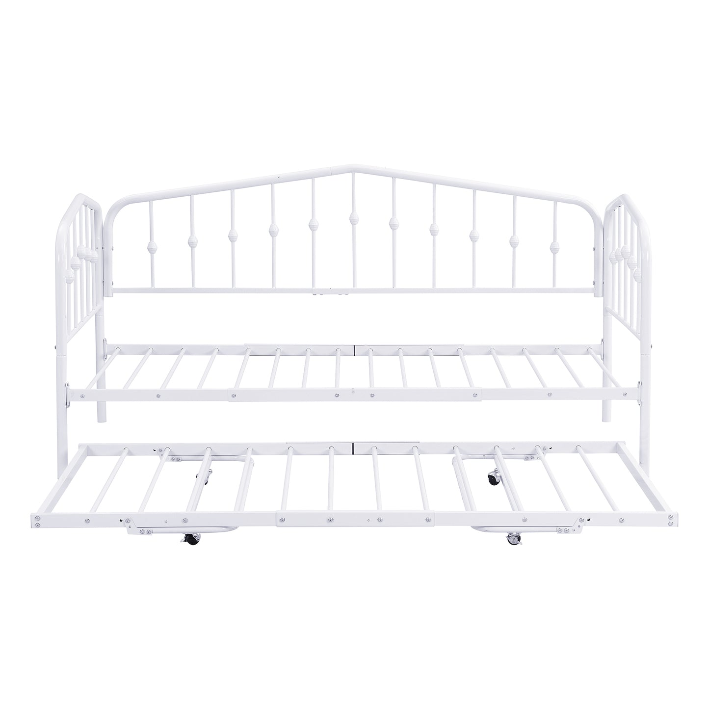 Zee Twin Size Metal Daybed with Twin Size Adjustable Trundle - White