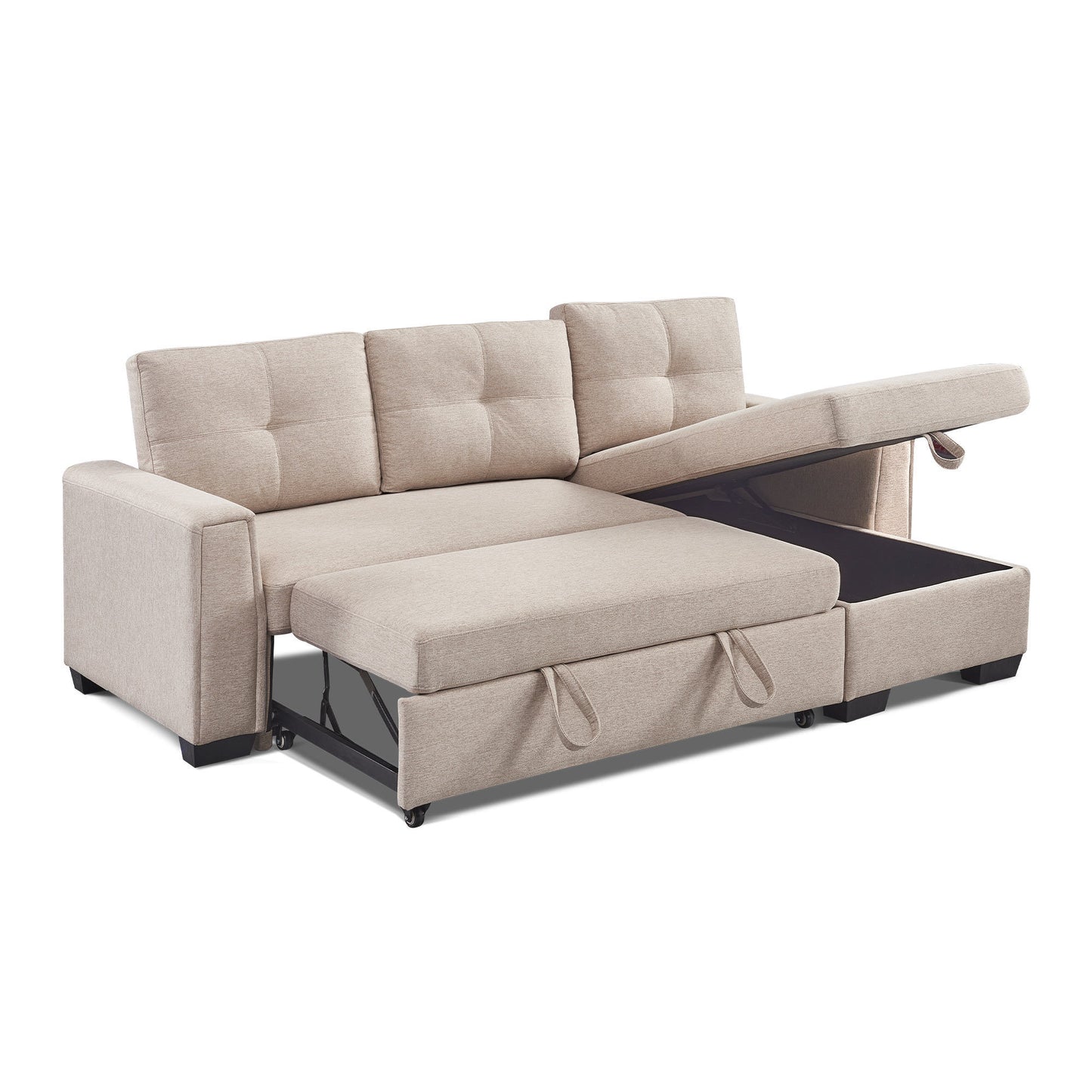 Panora L-Shape Pull-Out Sleeper Sectional Sofa - Beige
