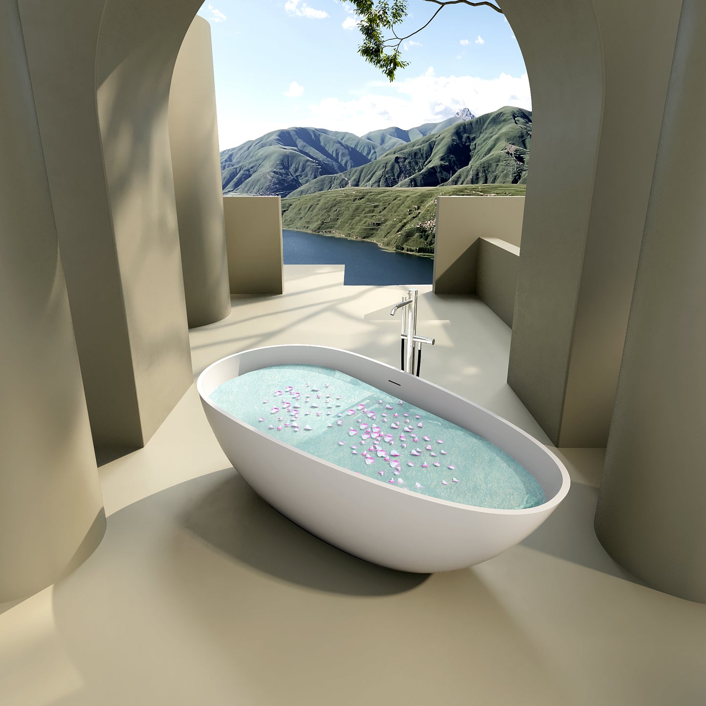 Ivan 59" Solid Surface Freestanding Bathtub - White