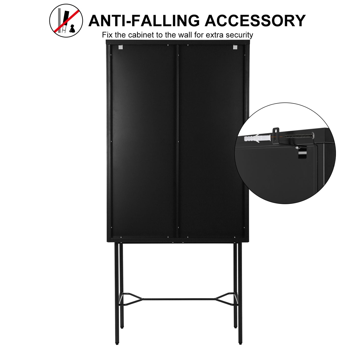 Renoe Tampered Glass Doors Cabinet - Black