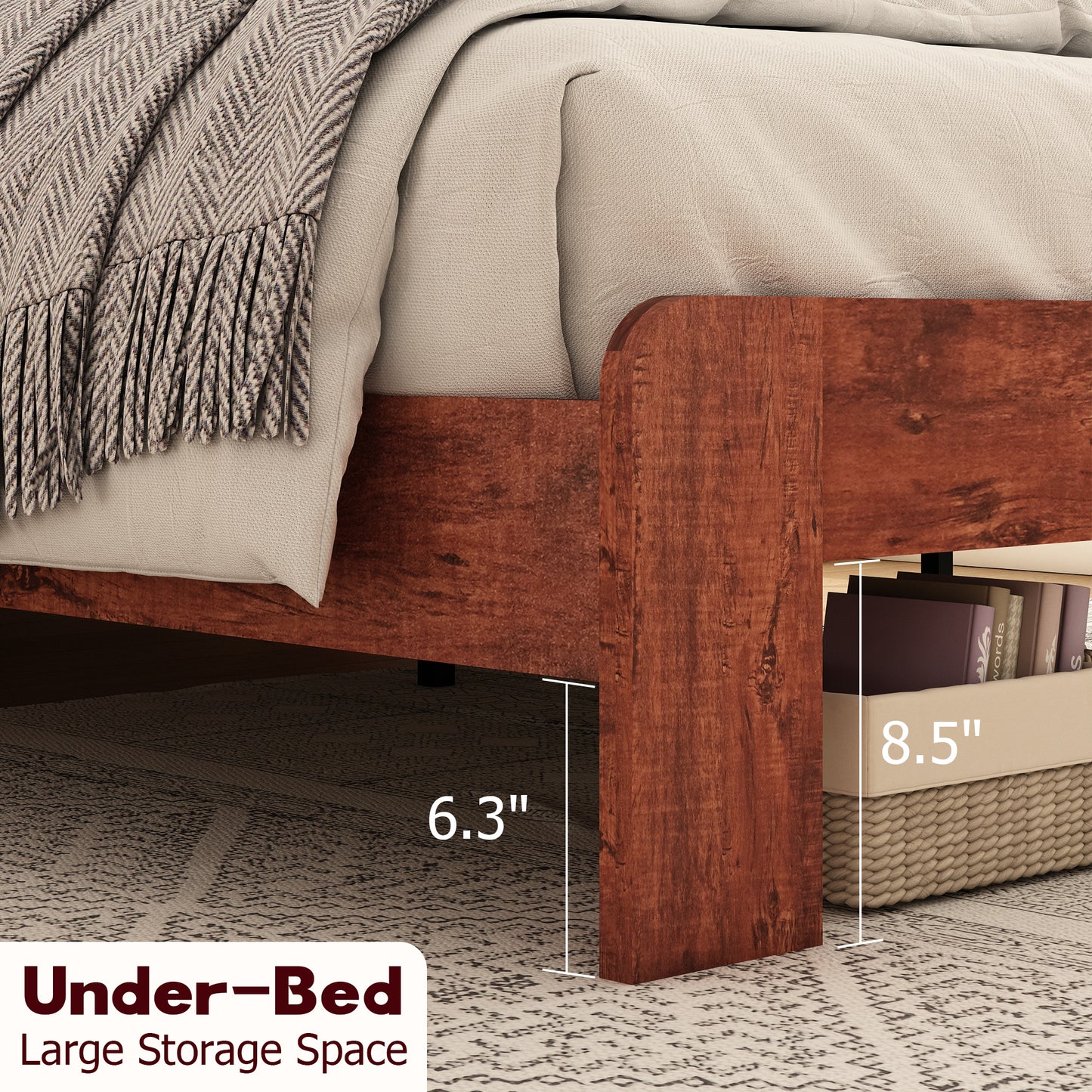 Olmi Queen Size Wood Platform Bed Frame - Dark Brown