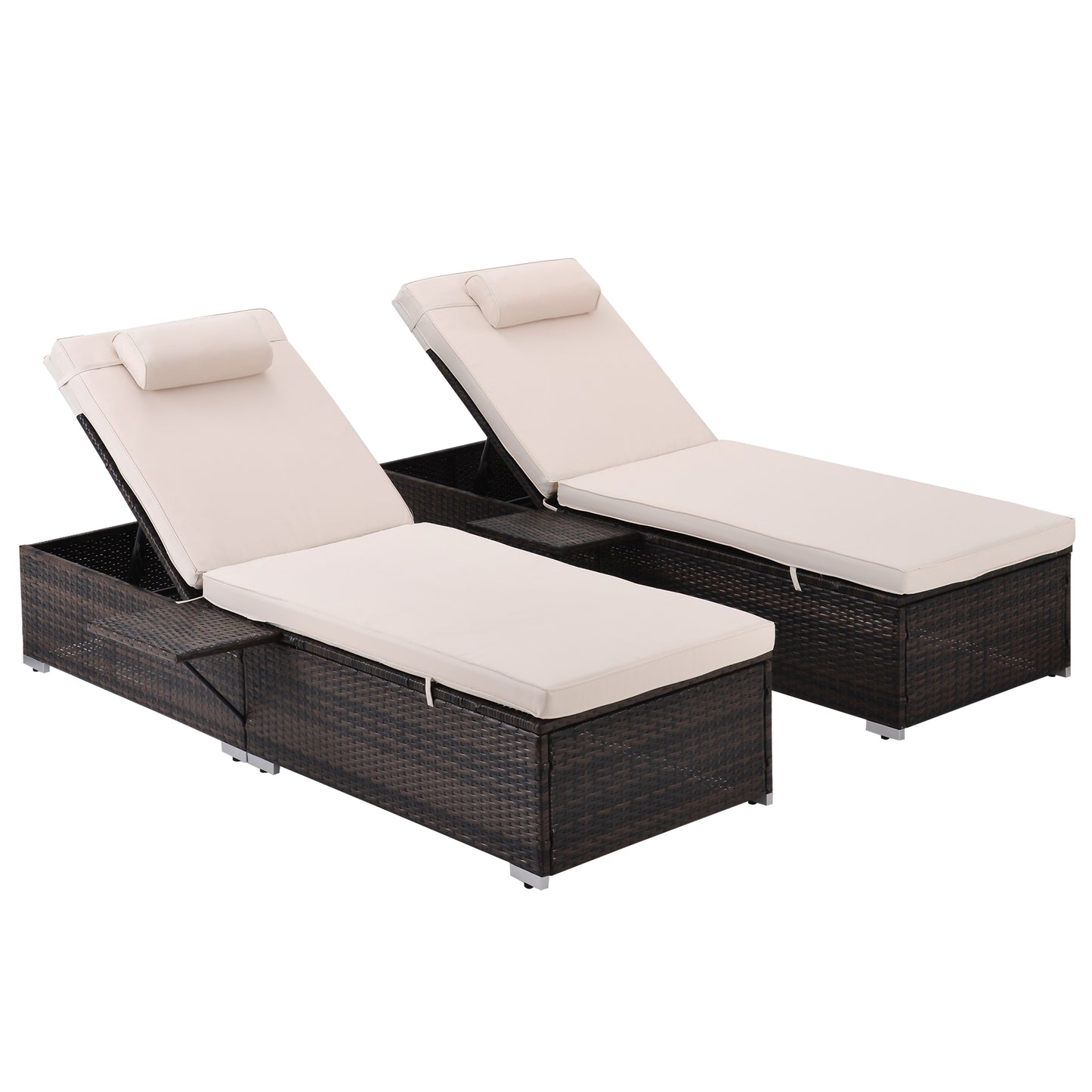 Valencia Outdoor PE Wicker Chaise Lounge (Set of 2) - Beige