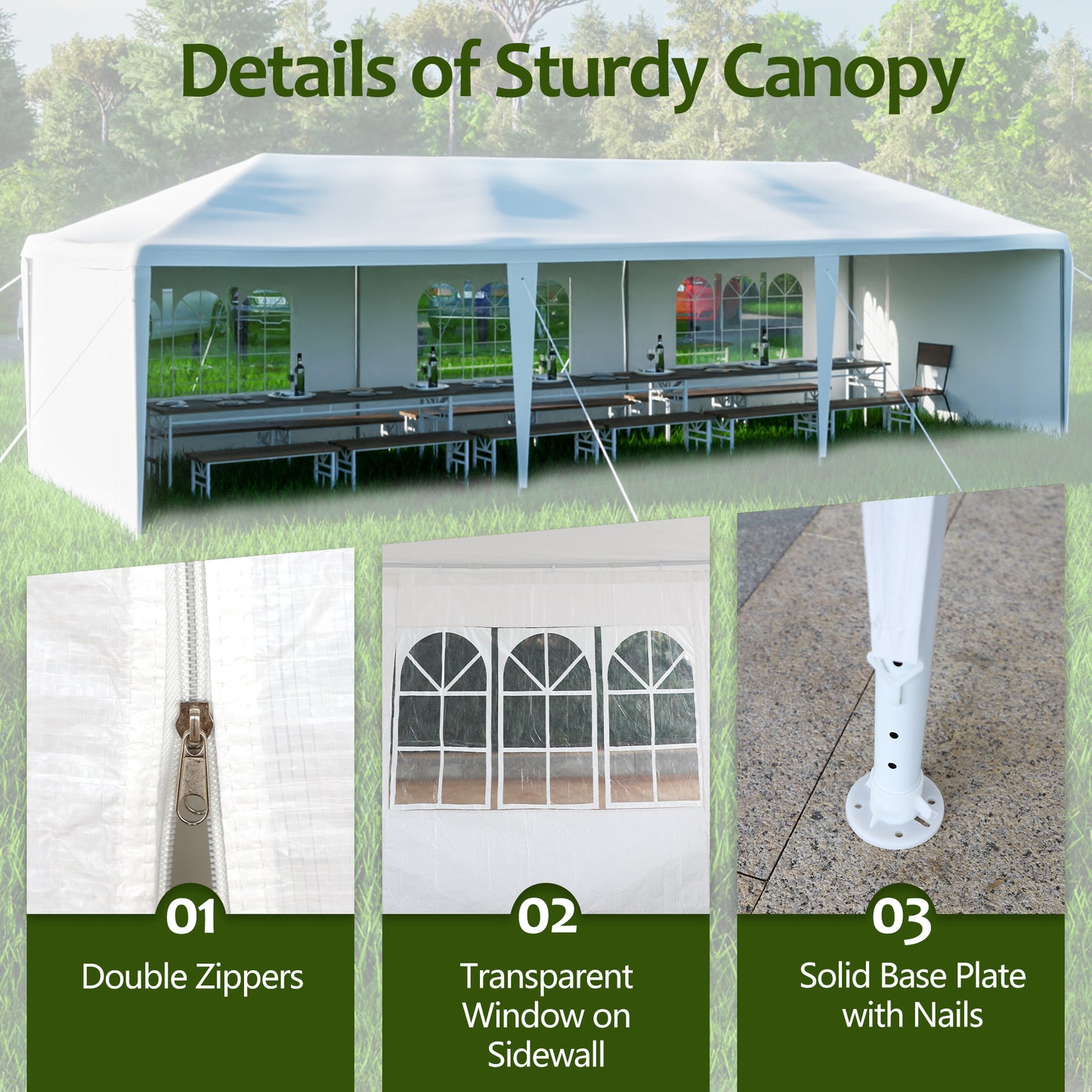 Bryon 10x30 ft Wedding Party Canopy - White