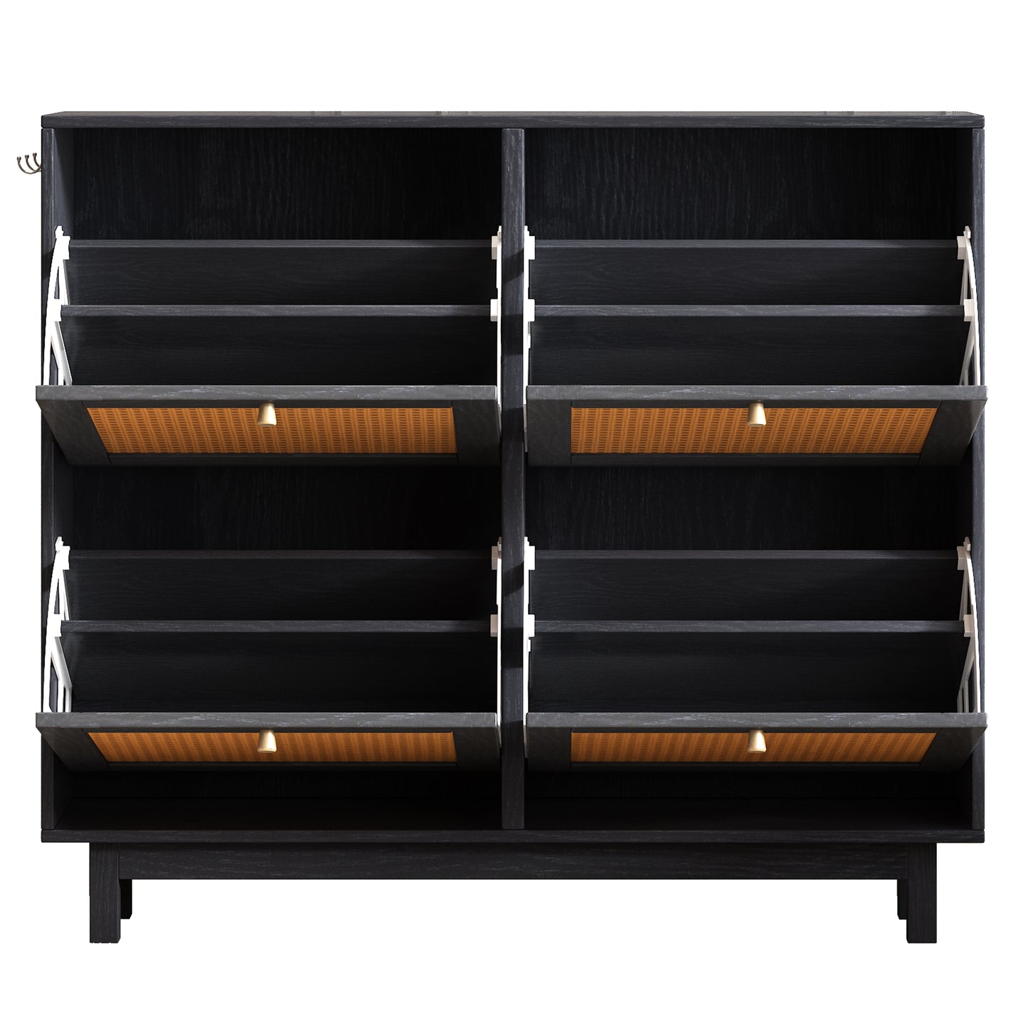 Rattan Boho Style Shoe Cabinet - Black