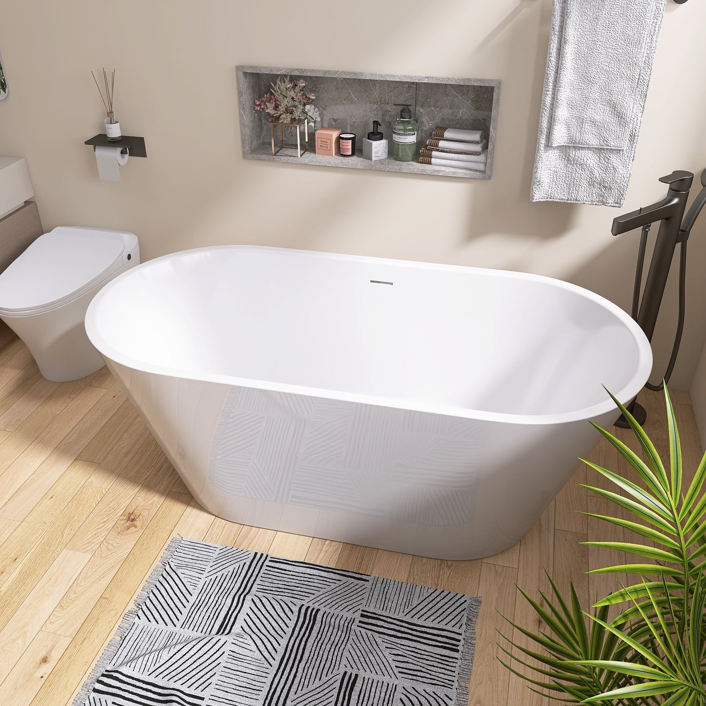 Elo 67" Acrylic Freestanding Soaking Bathtub - Gloss White
