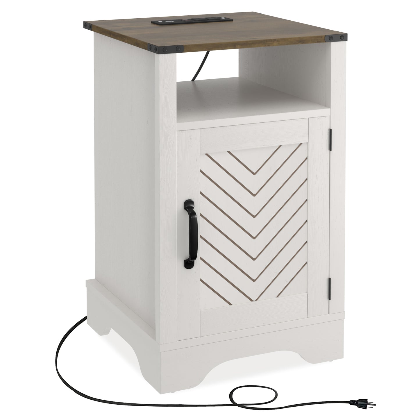 X Wooden Nightstand with Electrical Outlets Charging Station (2 Sets) - White & Oak