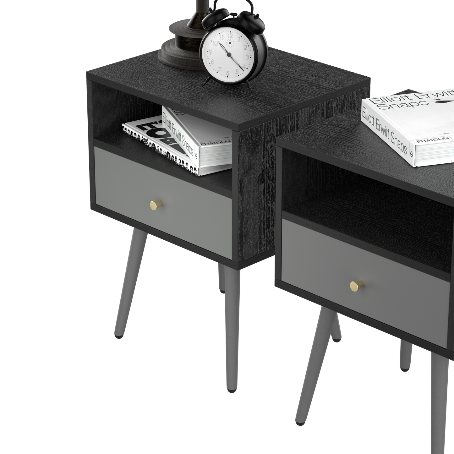 Chic Modern Nightstand with 1 Storage Drawer - (Set of 2) - Dark Gray