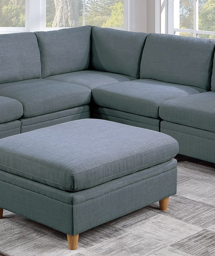 Felix 6pc Modular Sectional Sofa Set 3x Wedges 2x Armless Chair And 1x Ottoman - Steel Gray