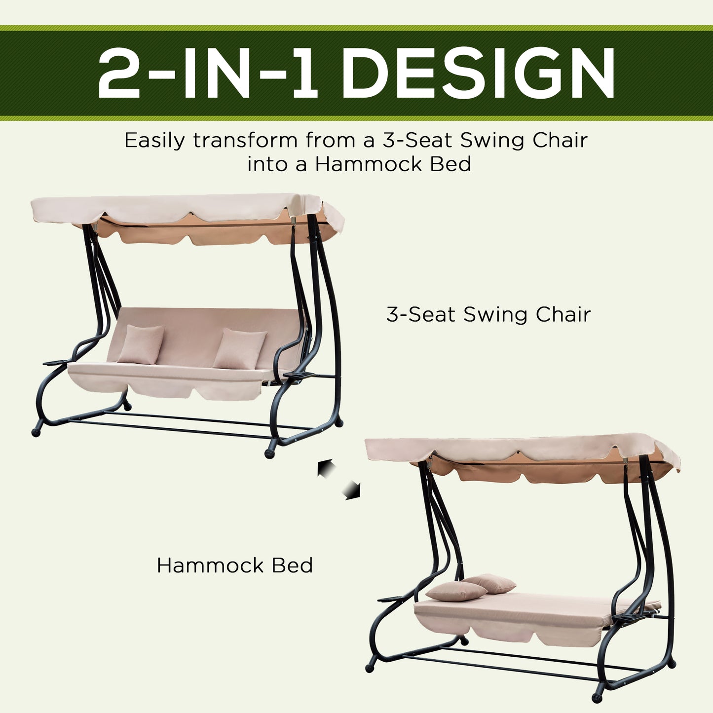 Delora 3-Seat Patio Swing Chair with Canopy - Light Brown