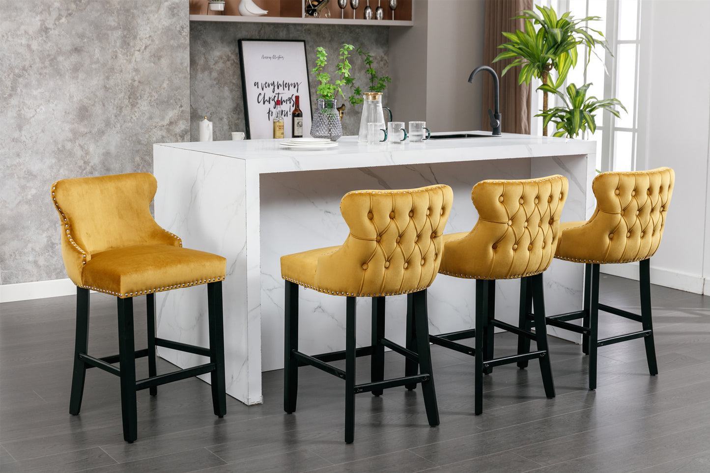 Family Velvet Upholstered Wing-Back Bar Stools - Gold Set of 4