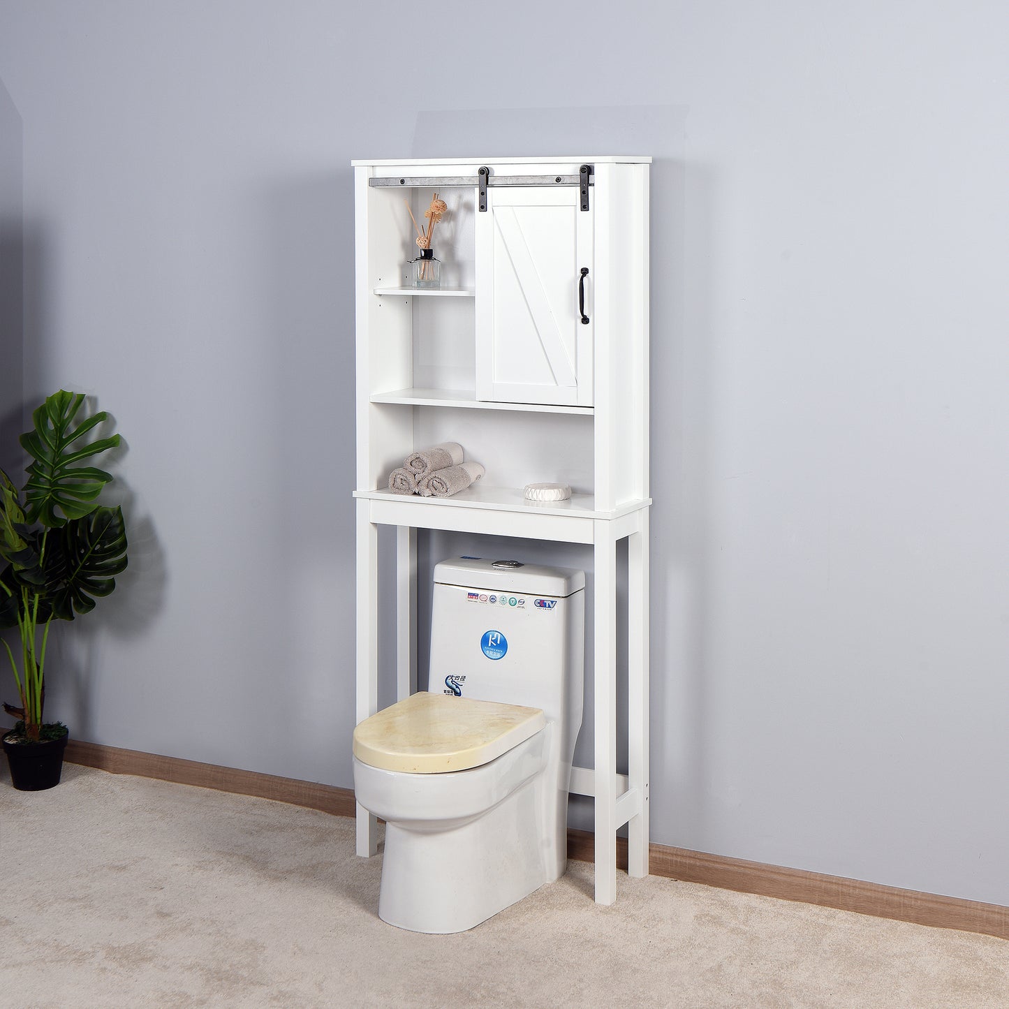 Barn Door Over-the-Toilet Storage Cabinet - White
