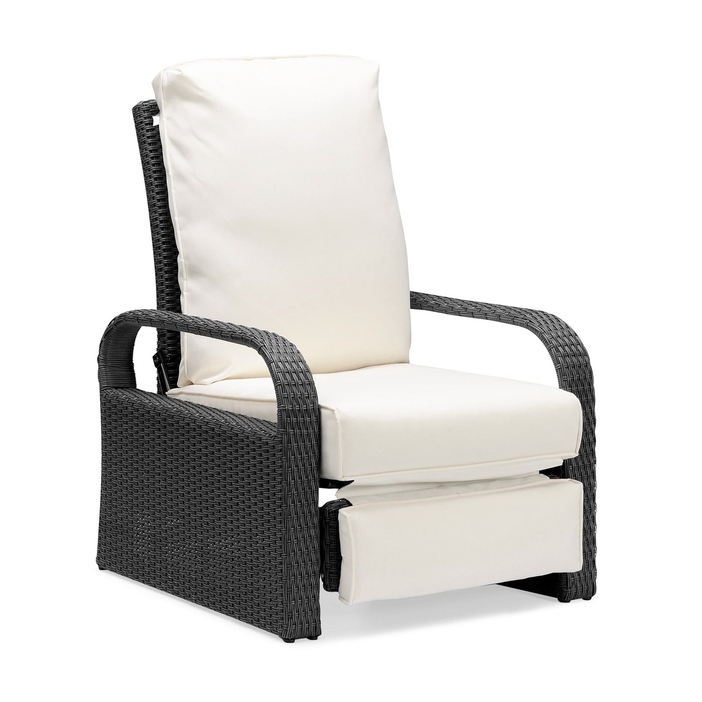 Parson Outdoor Adjustable Wicker Lounge Recliner Chair - Gray Wicker + Beige Cushion