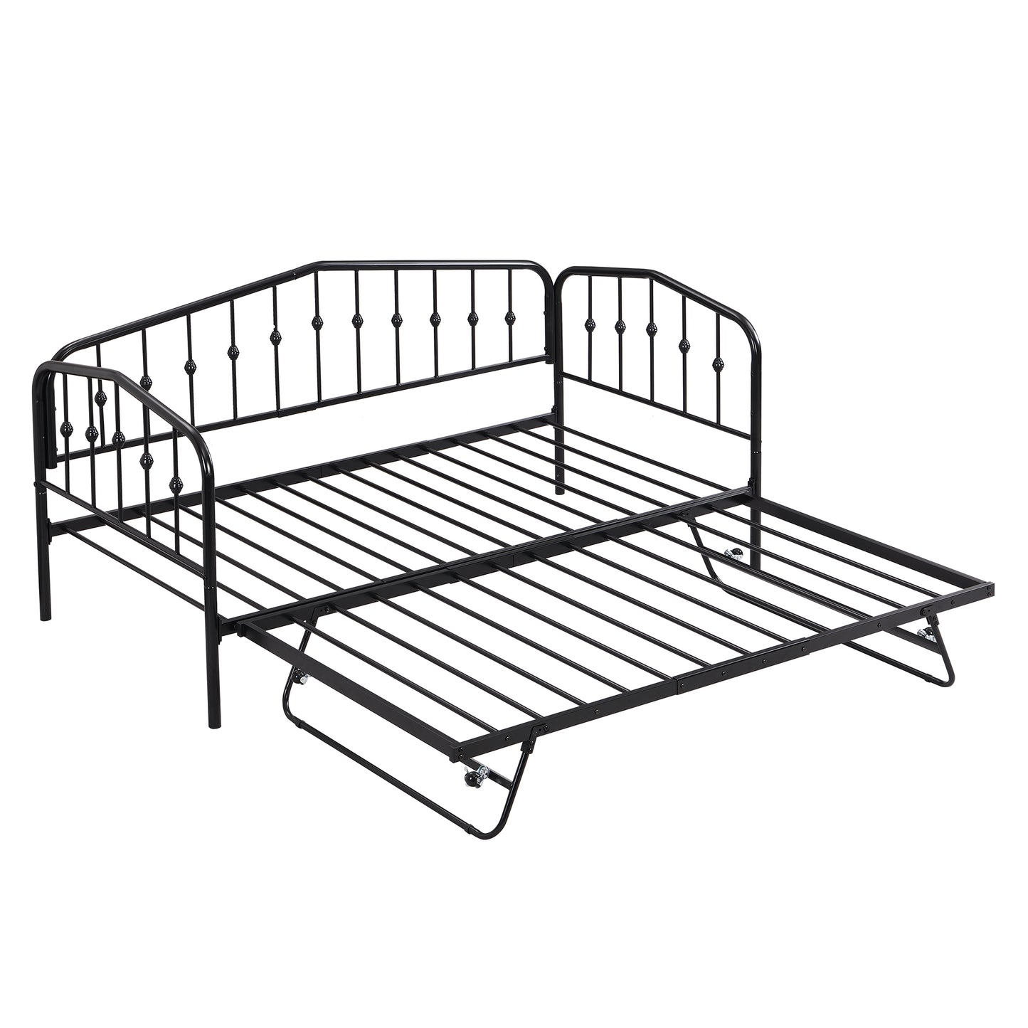 Zee Twin Size Metal Daybed with Twin Size Adjustable Trundle - Black