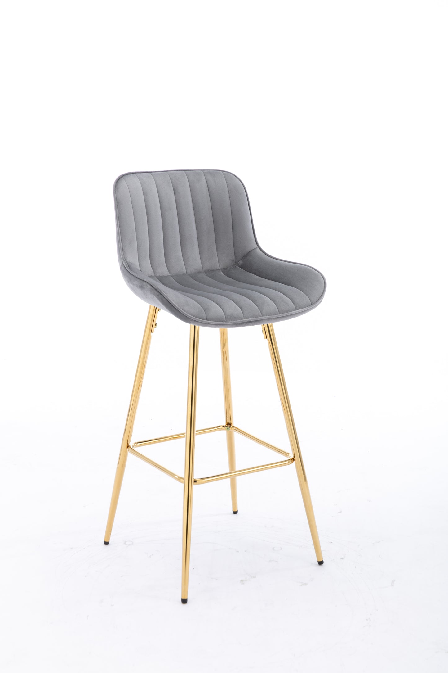 26 Inch Vista Bar Stools with Chrome Footrest Velvet Fabric Golden Leg - Gray Set of 2