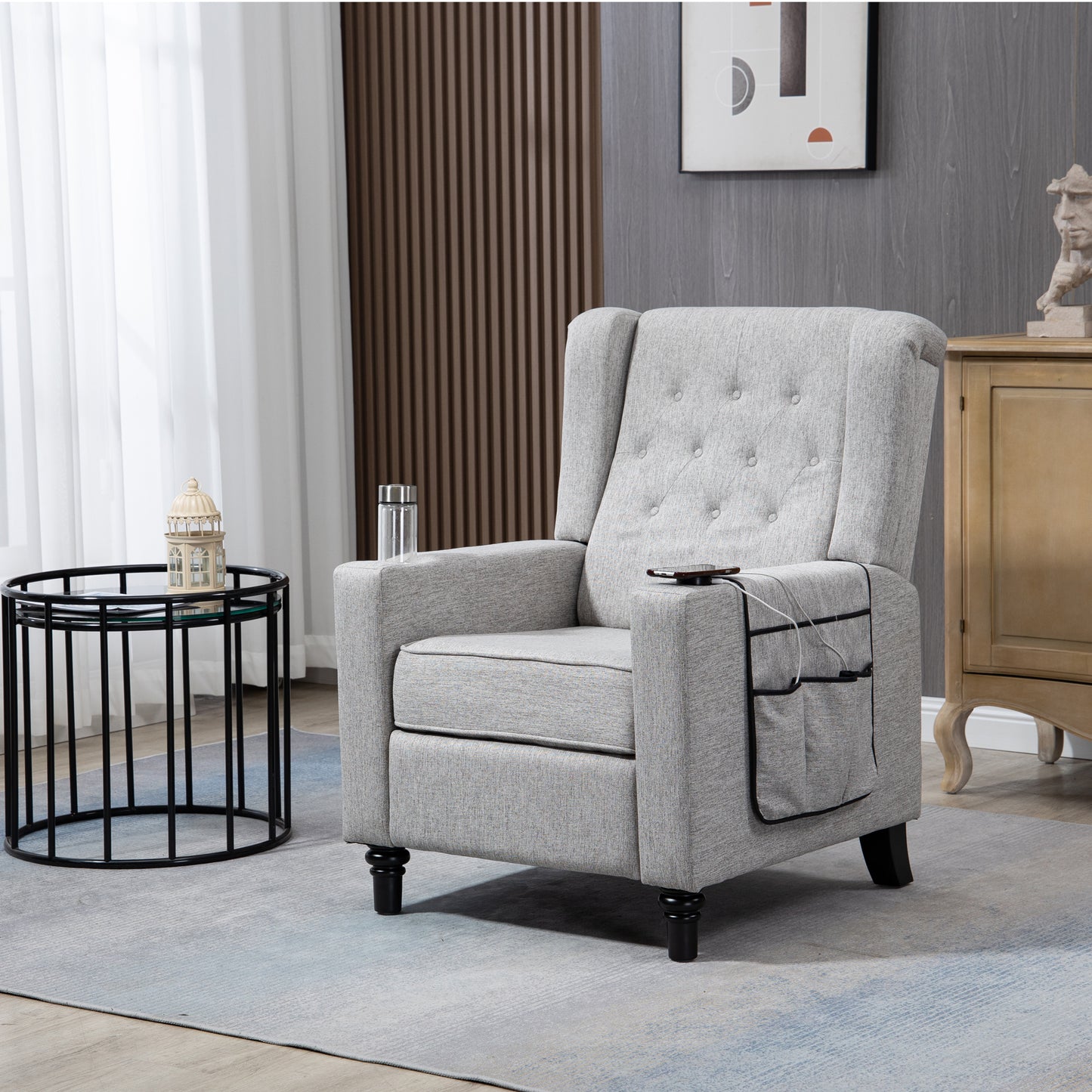 Cole Arm Pushing Fabric Recliner - Light Gray