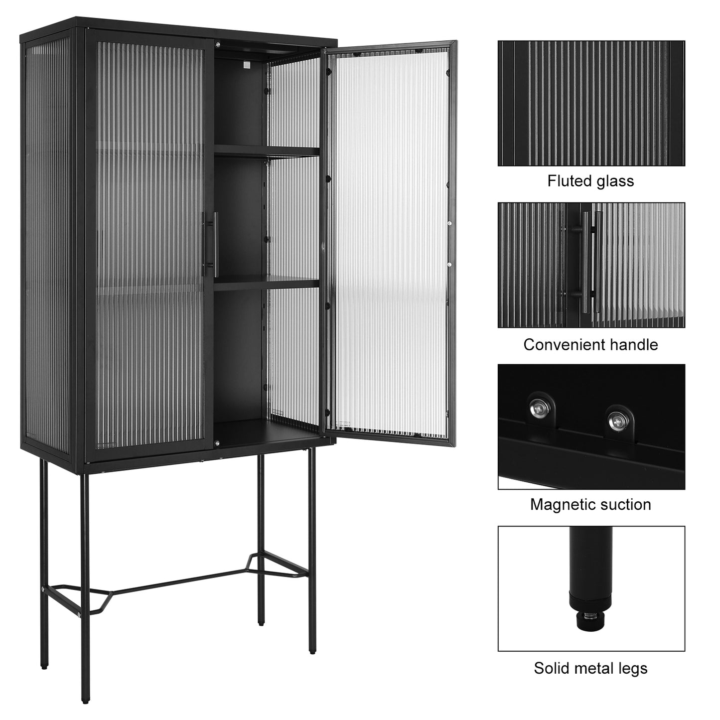 Renoe Tampered Glass Doors Cabinet - Black