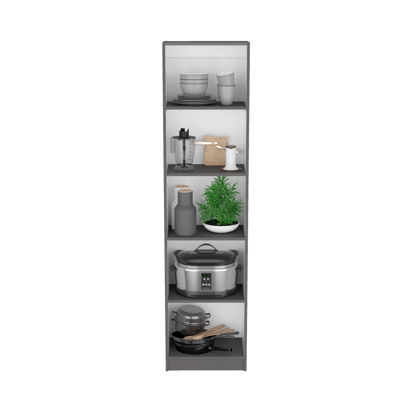Kris Bookcase with 5-Tier Shelves - Gray