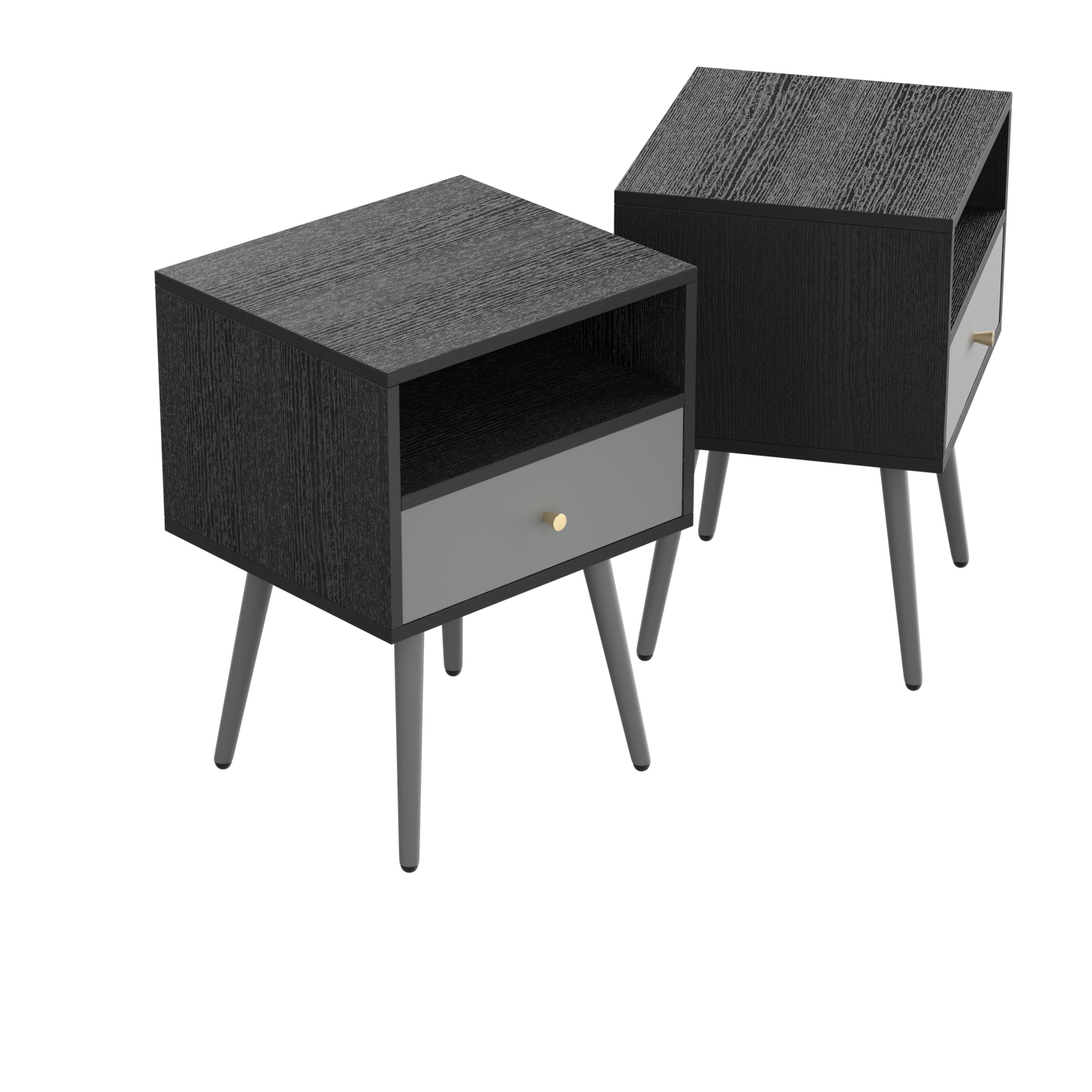 Chic Modern Nightstand with 1 Storage Drawer - (Set of 2) - Dark Gray