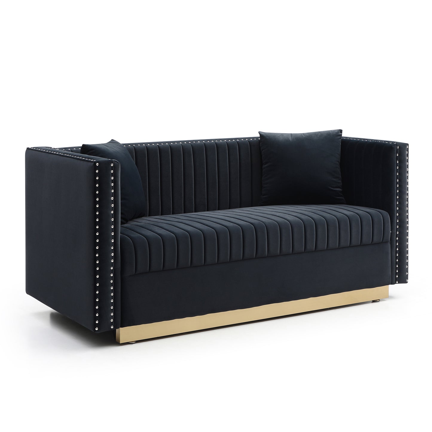 Alessia Tufted Velvet Sofa Loveseat with 2 pillows - Black