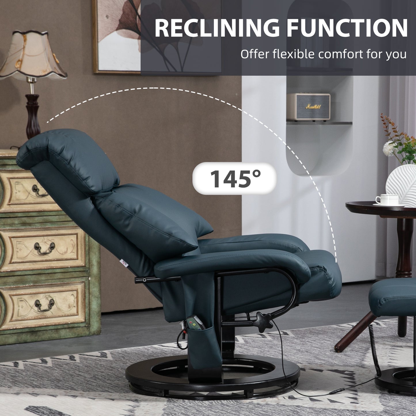 Harvey 360° Swivel Massage Recliner Chair with Ottoman - Blue