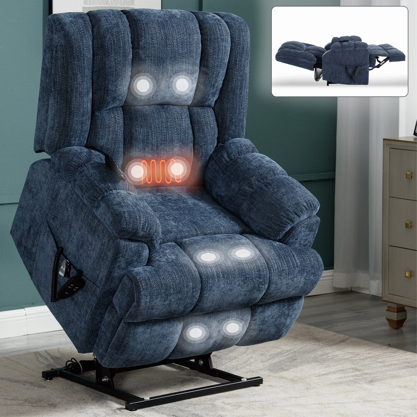 Nia Dual Motor Power Recliners Heat Massage - Blue