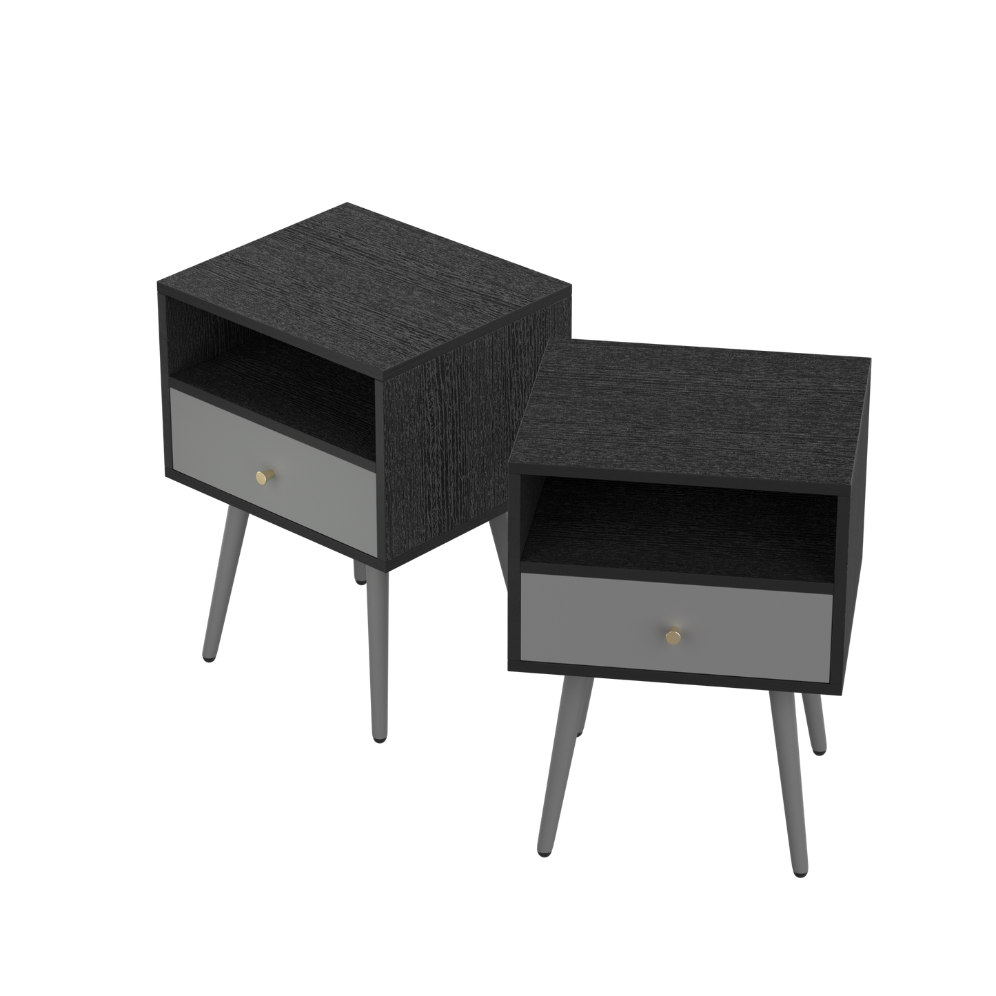 Chic Modern Nightstand with 1 Storage Drawer - (Set of 2) - Dark Gray