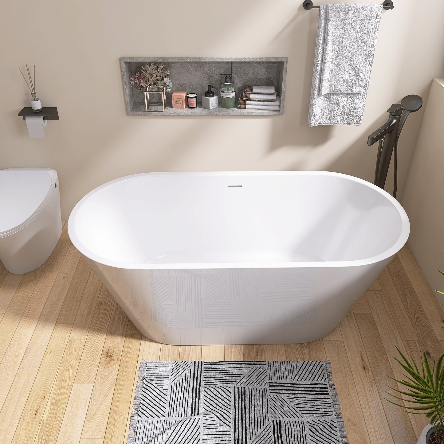 Elo 67" Acrylic Freestanding Soaking Bathtub - Gloss White