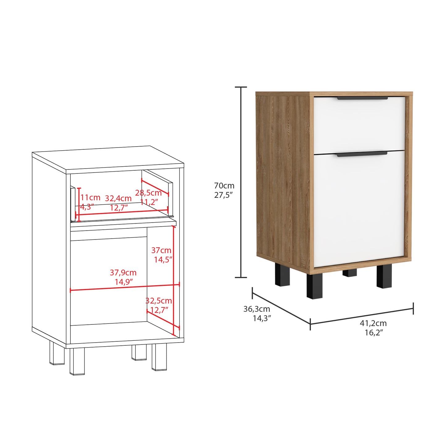 Kaia Z Nightstand One Drawe One Cabinet - Pine/White