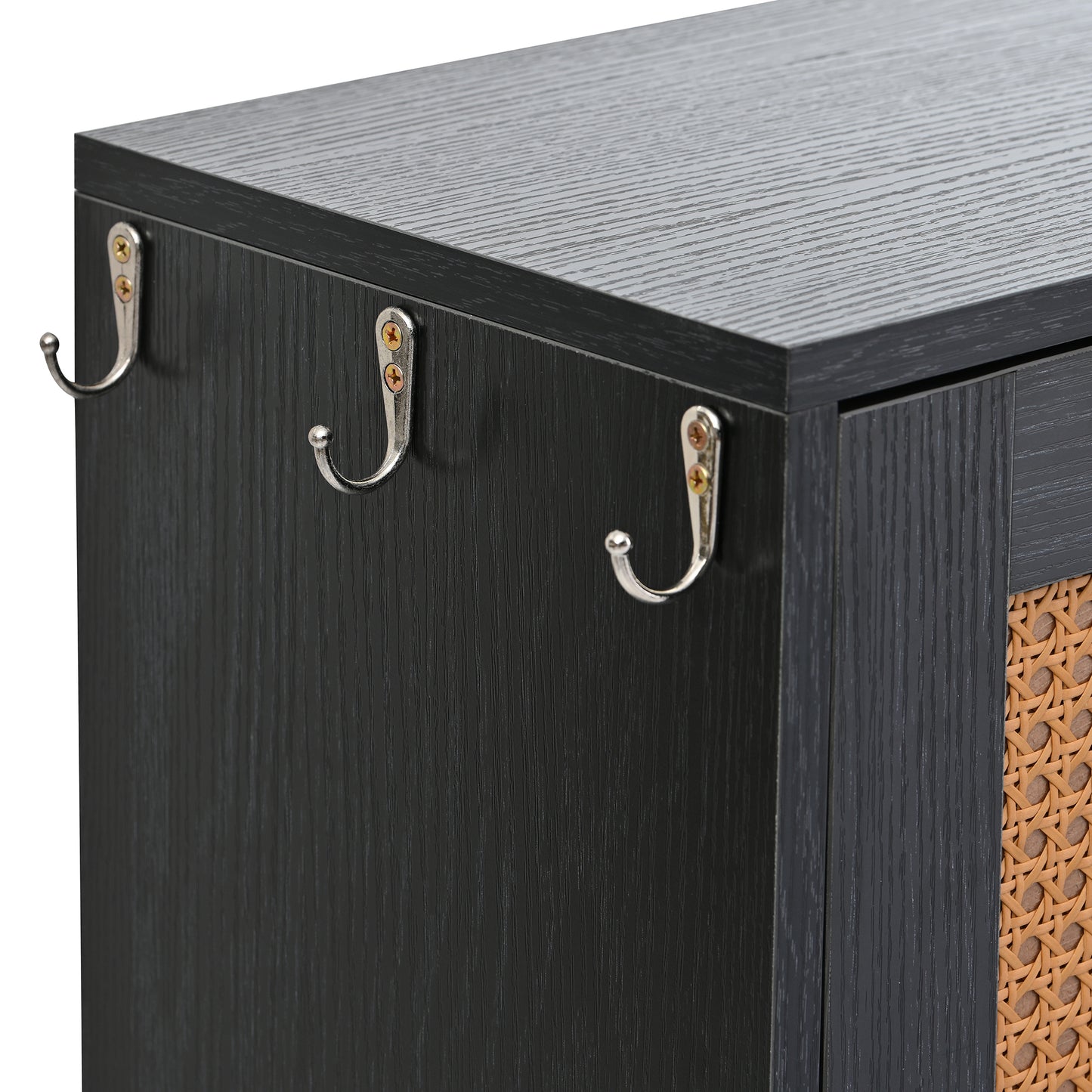 Rattan Boho Style Shoe Cabinet - Black