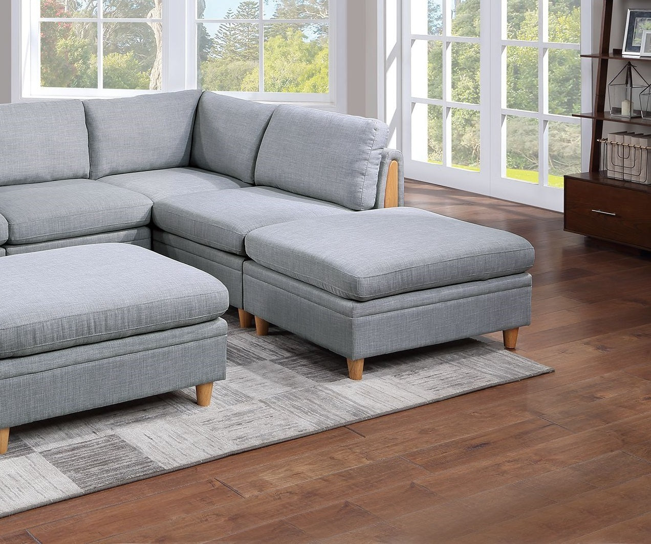 Felix 6pc Modular Sectional Sofa Set 2x Corner Wedges 2x Armless Chair And 2x Ottomans - Light Grey