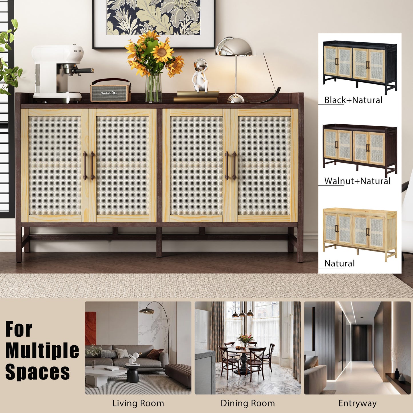 Hana Rattan Doors Sideboard Buffet - Walnut